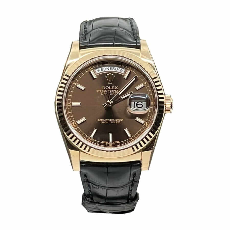 Rolex-Day-Date-118-139-Brown-Dial-black-Leather- Rolex Day-Date 128238 Black Leather - Image 1