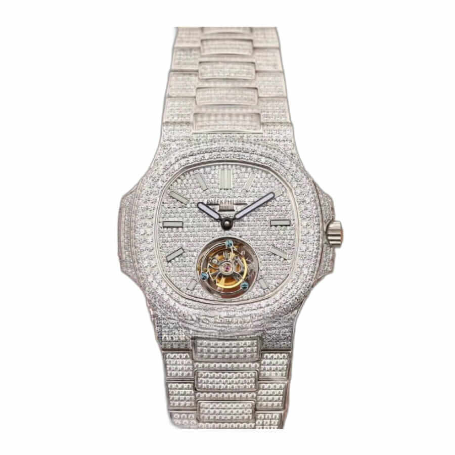 patek-philippe-nautilus-steel-5711-lue-dial-replica-1-1 Patek Philippe Sky Moon Tourbillon 6002R Diamond Bezel - Image 1
