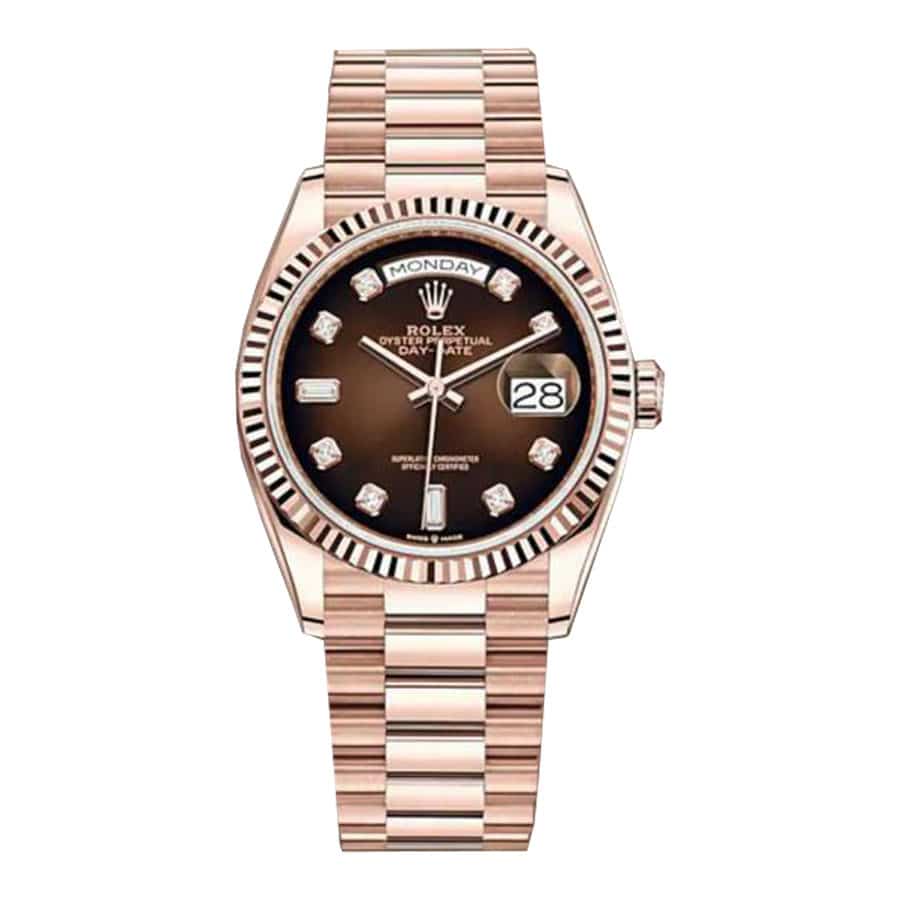 rolex-day-date-brown-ombre-diamond-dial-replica-36mm2 Rolex Day-Date 128235 Brown Ombre Dial - Image 1