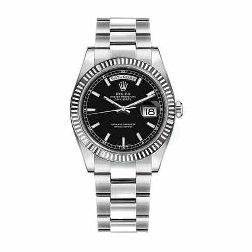 rolex_118239-black-index-oyster_unitedluxury Rolex Day-Date 228238 Yellow Gold Fluted Bezel - Image 1